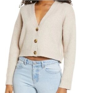 J Crew Ribbed Cropped V Neck Cardigan Sweater Alpaca Wool Blend Stone Beige XS
